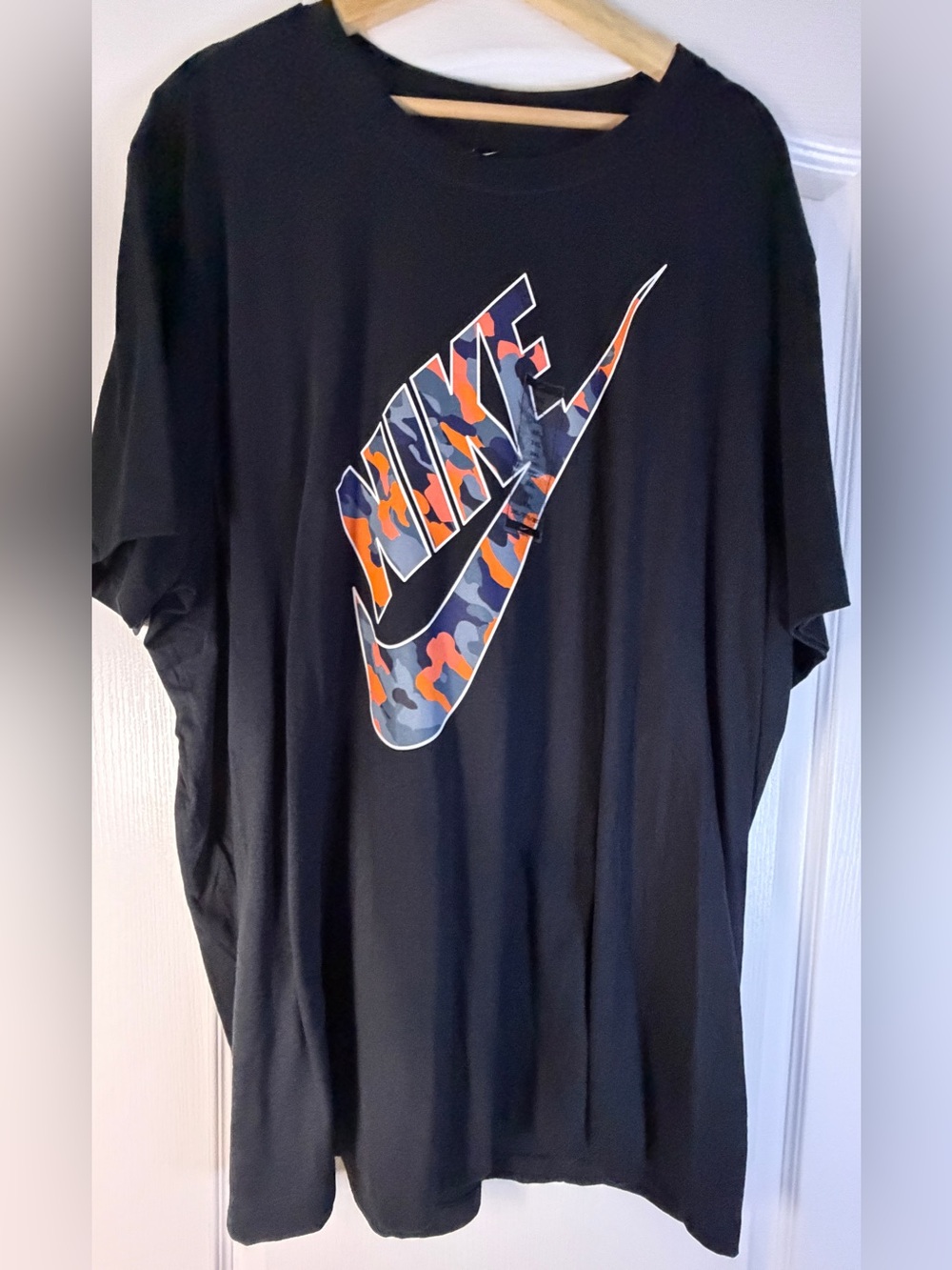 Nike Big Swoosh Camo T Shirt Mens 3XL Black Graphic Logo Orange Blue Gray